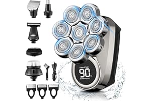 ETENTOUS Afeitadora Cabeza Hombre, 8D Maquina Afeitar Cabeza Electrica 6 en 1, Impermeable IPX7, Rapadora Cabeza Hombre con Pantalla LED y Limpiador,