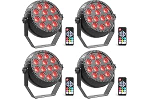 Glowingstage 4PCS Mini RGB Projecteur Par LED Batterie, 12 LED Rechargeables Jeux de Lumiere avec Télécommande et Son Activé, Lumiere de Scène pour Fêtes, DJ, Disco, Bar, Mariage, Halloween, Noël