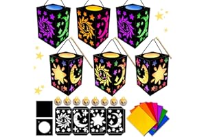 HILKKET Laternen Bastelset 6 Stück, Sankt Martin Laterne Basteln, Laterne Selbst Basteln mit LED, St. Martin Laternenumzug Sonne Mond Sterne mit 28 Blatt Bunt Transparentpapier für Jungen Mädchen