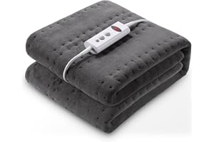 CURECURE Electric Blanket, Heated Mattress Pad 120 x 140 cm Throw Gray Soft Heated Underblanket with Digital Controller,10 Heating Levels & 9 Timing Set, Warm Your Whole Body, Great Gifts for Special Day