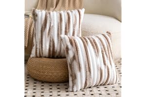 MADIZZ Set med 2 Mjuk plysch Kort Ull Sammet Dekorativa Kuddfodral 50x50 cm Brun-vit Fluffig Randig Mjuk Dekorativ Kuddfodral för Soffa Sovrum Kuddskal
