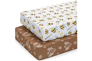 Yukkidds Lot de 2 Draps Housse Bébé 60x120 cm en Microfibre Douce et Respirante, Drap Housse Lit Bébé Ajustable, Drap Lit Bébé Lavable pour Matelas et Berceau Abeille Brune