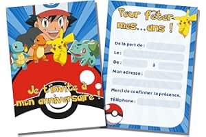 Beb'Shower 10 Cartes invitations anniversaires pokemon original pour inviter les copains sur le thème Pokémon
