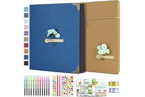 Vienrose DIY Scrapbook Photo Album Kit with Pens Tapes and Stickers 60 Pages Hardcover 8.5x11 Inches 3 Rings Removable Black Paper Scrapbooking for Lover Friends Kids Wedding Gift