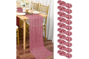YMHPRIDE 10 Packs Cheesecloth Table Runner Dusty Rose, 90x400cm Dark Pink Rustic Gauze Fabric Boho Table Runner, Cheesecloth Wedding Table Decor for Wedding Party Bridal Shower Table Decorations