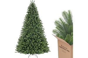 SALCAR 7ft Christmas Tree, 100% PE Injection Moulded Full & Realistic Artificial Xmas Tree with Sturdy Metal Stand and Odorless Branch Tips, Quick Setup