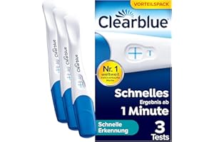 ‎CLEARBLUE Clearblue Schwangerschaftstest, Schnelle Erkennung Vorteilspack, Ergebnis innerhalb von 1 Minute möglich, 3 Tests