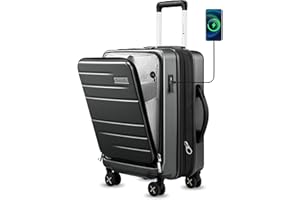 LUGGEX Handgepäck Koffer Hartschale aus PC - Reisekoffer Trolley mit Laptopfach, 4 Spinner-Doppel-Spinner Rollen, 3-Stelliges Schloss, TSA, 55 cm, Schwarz