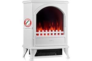 KAMINIO Camino elettrico Leni - Stufa elettrica con riscaldamento, effetto fiamma 3D (Bianco)