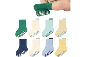 YANWANG 8 Pares de Calcetines Antideslizantes con Agarre para Bebé Calcetines de Tripulación Transpirable para Pequeños Niños Niñas