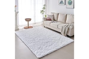 VOFUSHON Puszysty dywan do salonu dywaniki do salonu nowoczesne dywaniki do pokoju dziecięcego dla dzieci, miękki puszysty dywan do sypialni (200 x 300 cm, czysta biel)