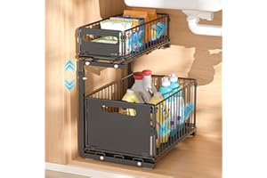Vankarr 2 Niveaux Rangement Sous Évier,Organisateur Sous Evier Cuisine,Hauteur Réglable Rangement Sous Evier Cuisine,Coulissant Organisateur Sous Evier,pour Cuisines,Bureau, Bain (Noir,1 Pièce)