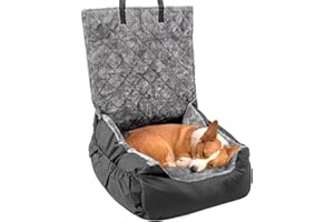 LN COZY CORNER Plush Dog Car Seat for Small Dogs & Cats, Comfortable Pet Car Seat with Safety Leash & Non-Slip Base, Car Seat Bed with Storage Pocket, Soft Secure Small Dog (Style2-Black, One Size)