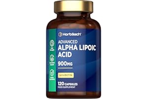 HORBÄACH Alpha Lipoic Acid 900mg | 120 High Strength ALA Capsules | Complex with 999ug of Biotin | by Horbaach