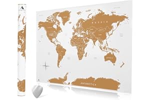 ASQUARE Poster XXL da grattare con mappa del mondo, 84 x 58 cm, da grattare, con chip da grattare – mappa del mondo oro, bianco – Scratch Off Map (inglese)