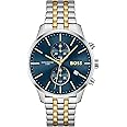 BOSS Associate Qtz Fashion Chrono Blue Round Dial Men's Analog Watch|Two Tone Stainless Steel Material|Silver Color Band - 1513976
