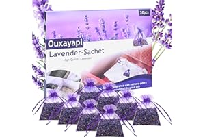 OUXAYAPL 20 Bolsitas de Lavanda Seca Natural - Ambientador y Antipolillas para Armarios, Cajones, Coche y Habitación - Bolsitas Lavanda para Armario, Coche y Habitación, Aroma Relajante y Absorbe Olores