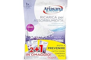 Ariasana Ricarica in Sali Assorbiumidità Fragranza Lavanda Formato Convenienza di 2 Buste da 450 Grammi + 1 Busta da 450 Grammi in Omaggio Assorbono Efficacemente l'Eccesso di Umidità