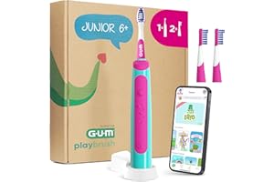 Brosse à dents électrique GUM Playbrush JUNIOR 6+ | app de jeux interactive | 2 modes de brossage | brins extra-souples | autonomie de 8 semaines | 1x brosse à dents | 2 petites têtes de brosse |Rose