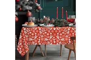 FACIACC Christmas Table Cloth Xmas Red Decor Rectangular 180x140cm Tablecloth New Year Xmas Party Decoration Bell Snowflakes Wrinkle Free Durable Dining Table Cover