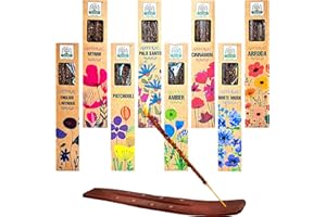 AGATHBARY Incenso Bastoncini Naturali Biologico senza Sostanze Tossiche, 5 Fragranze Casuali: Salvia Bianca, Sandalo, Ambra, Lavanda o Nag Champa (30 g) – Fatto a Mano con Bruciatore (Assortito) (assortito)