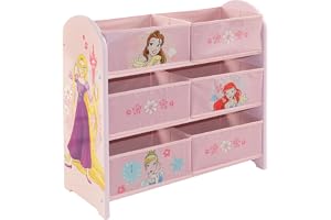 Disney Prinsessleksakslagring, 6 lådor för sovrum, gjorda av trämaterial/tyg/metall, enkel montering och rengöring