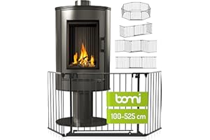 BOMI Gitter Kamin Kinderschutz Milo bis 525 cm | XXL Tür: 75 cm Kaminschutzgitter Baby | Schutzgitter für Kaminofen freistehend | Kamingitter Ofenschutzgitter ohne Bohren | Ofengitter Kinderschutz