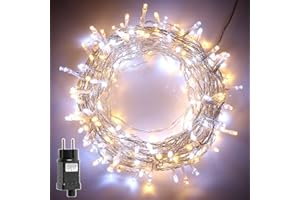 H HANSEL HOME Guirnalda Luces Led de Navidad Luces de Árbol de Navidad Uso Interior/Exterior IP44 Impermeable Cable Transparente (Luz Blanca Y Cálida, 200 Leds 10M)