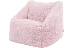 icon Natalia Teddy Fleece Kids Bean Bag Chair, Pink, Fluffy Kids Bean Bag Armchair with Filling Included for Girls and Boys, Childrens Chair, Nursery Décor, Playroom Décor, Bedroom Accessories