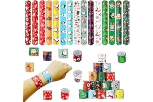 POTWPOT Christmas Slap Bands for Kids, 30 Pieces Slap Bracelets Snap Bands Party Bag Fillers for Kids Party Xmas Party Favors Classroom Prizes Gifts Christmas Toys (Style A)