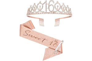 SZHUIHER Fusciacca e diadema del sedicesimo compleanno, Fusciacca e diadema per sedici anni dolci, corona e diadema favolosi, 16 regali di compleanno per forniture di favore per feste di compleanno 16
