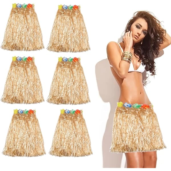 Lot De 2 Jupes En Raphia Hawaïennes - Avec Fleurs D'hibiscus, Taille élastique (jusqu'à 160cm), Pour Fêtes Tropicales Et Plage