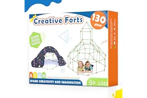 TINY LAND 130 Pcs Kit de Construction de Fort pour Enfants-Jouet Fort créatif pour garçon et Fille de 5,6,7,8 Ans-Jouets de Construction STEM Châteaux de Bricolage Tunnels Tente de Jeu Tour de fusée