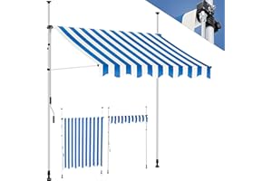 KESSER® Store banne avec manivelle pour Balcon | Store pour Balcon sans Trous à percer, résistant aux UV, réglable en Hauteur, Hydrofuge, protège du Soleil, Toit de terrasse, Bleu/Blanc, 300cm