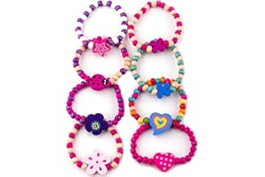 Little Princess Party Jewellery 8 Wooden Beaded Friendship Bracelets for Girls - Party Bag Fillers for Kids Party - Christmas Birthday Party Favours