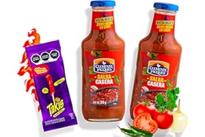 ‎MEXHAUS Salsa Casera Scharfe Soße Set - (Pack von 2) Hot Sauce Set/Tomaten Chili Sauce aus Mexiko Clemente Jacques plus Takis Fuego Lollipop