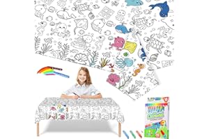 COSORO Ocean World Giant Colouring Table Cloths for Kids,Party Tablecloth Colouring Poster with 18 Paint Pen,47x71inch Large Colour In Table Cloth Drawing Paper Roll Table Cover Colouring Sheet for Kid Party