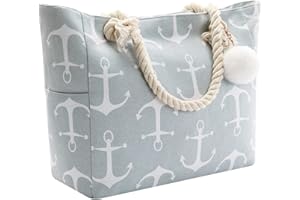 crazy bean Bolso de Playa Para Mujer Grande Bolso Shopper Bandolera con Cremallera Bolso Tote de Rayas Para Universitarias Organizador Bolsos Tela para Voyage