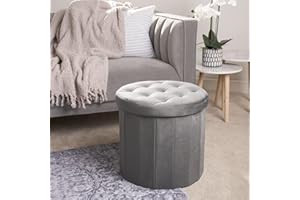 OHS Round Ottoman Storage Matt Velvet, Grey Ottoman with Lid Storage Ottomans for Bedroom Living Room Space Saving Organising Storage Box, Charcoal