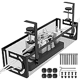 Under Desk Cable Management Tray, 15.4‘’ No Drill Cable Management Mesh Wire Organizer Side Opening Design for Home, Office, 