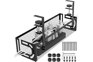 POPULIKE Under Desk Cable Management Tray, 15.4‘’ No Drill Cable Management Mesh Wire Organizer Side Opening Design for Home, Office, Internet Cafe, Kitchen, Black