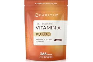 Vitamin A Tablets 10000 IU | 365 Count (1 Year Supply) | Vitamin A as Retinol Acetate | High Strength | Vegan and Vegatarian | by Carlyle