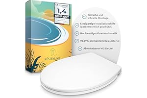 Küstenlinie® / Toilettendeckel mit Absenkautomatik | Komplettset | optimale Montage | WC Sitz antibakteriell | Das Original mit Schablone | WC Deckel weiß oval | Klodeckel universal