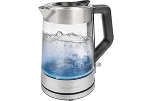 PROFI COOK ProfiCook® Bouilloire électrique avec éclairage coloré et capacité de 1,7 litre,verre avec éclairage du réservoir d'eau en fonction de la température, Kettle avec arrêt automatique,2200W-PC-WKS 1190 G
