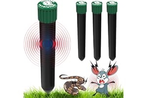 4 Pack Sonic Mole Chaser - Battery Operated Rodent Repeller Stake, Scares Away Moles, Voles, Gophers and Rats by Reusable Revolution (Green & Black)
