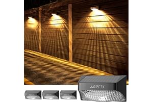 AGPTEK 4 x solarne lampy ogrodzeniowe do ogrodu zewnętrznego, zewnętrzna lampa solarna LED RGB, 10 trybów oświetlenia, zdejmowany klosz IP65, wodoodporny, do ogrodzenia, ściany, tarasu, ciepła biel