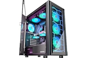 ‎MUSETEX MUSETEX Obudowa PC ATX, 6 PWM ARGB fabrycznie zainstalowana obudowa ATX, obudowa komputera z otwieranymi drzwiami ze szkła hartowanego, obudowa komputera do gier Mid Tower dla graczy, USB 3.0 x 2,