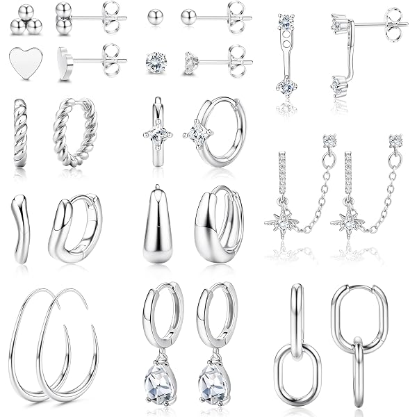 Set De 4 Paires De Boucles D'oreilles Plaqué Or 14K – Clous Floraux Et Créoles – Hypoallergénique, Sans Nickel – Idéal Pour Empilage Et Cartilage