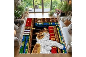 Tehocwiz Knüpfteppich Zum Selber Knüpfen 69 x102 cm Knüpfhaken-Sets für Anfänger, Tapisserie Teppich Knüpf-Sets Knüpfsets Latch Hook Kit Selbst Knüpfen Set für Erwachsene