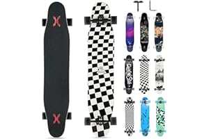 Opurtdor Longboard Skateboard Adulto,117x23 cm Monopatin Long Arce de 8 Capas con Rodamientos ABEC-11, Ruedas con Luz LED,Completo Longboard Cruiser Apto para Principiantes Niñas Niños Adolescentes
